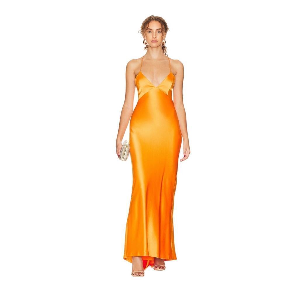 NEW Alice and Olivia Montana lace up maxi dress with train tangerine size 10